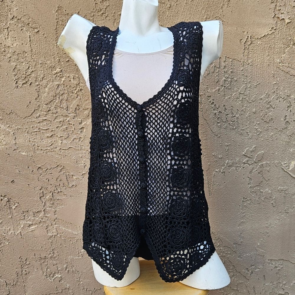 Saddlebred Open Knit Black Button-up Vest